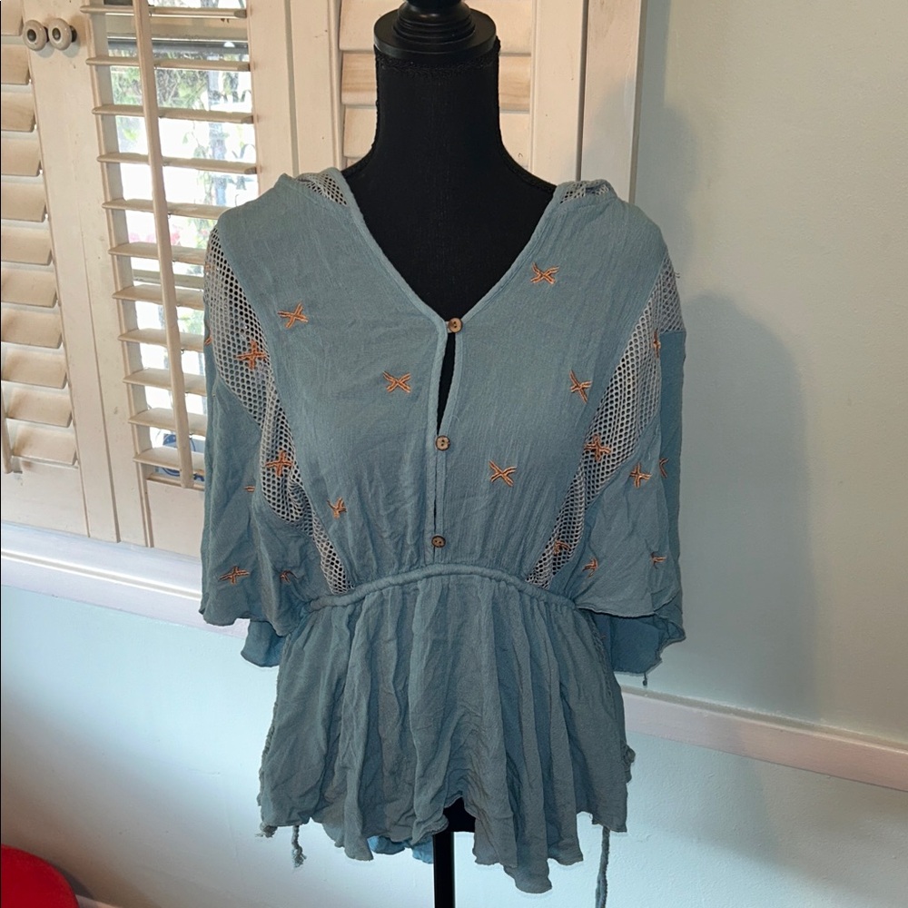 Kori Light Blue Top with Embroidered Detail